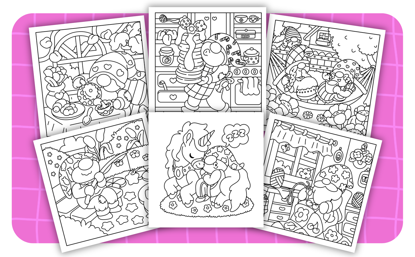 Cozy Gnomes – Set 2 of 6 | Digital Coloring Pages