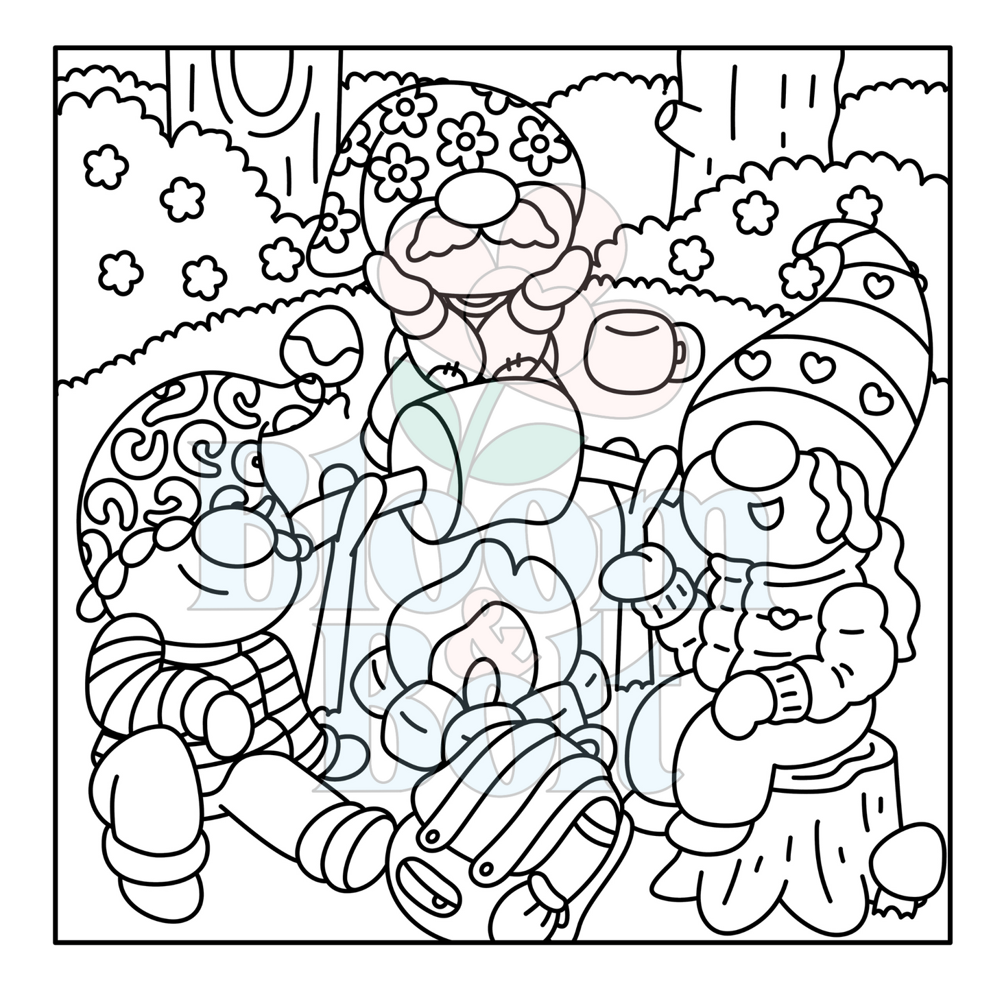 Cozy Gnomes – Set 3 of 6 | Digital Coloring Pages