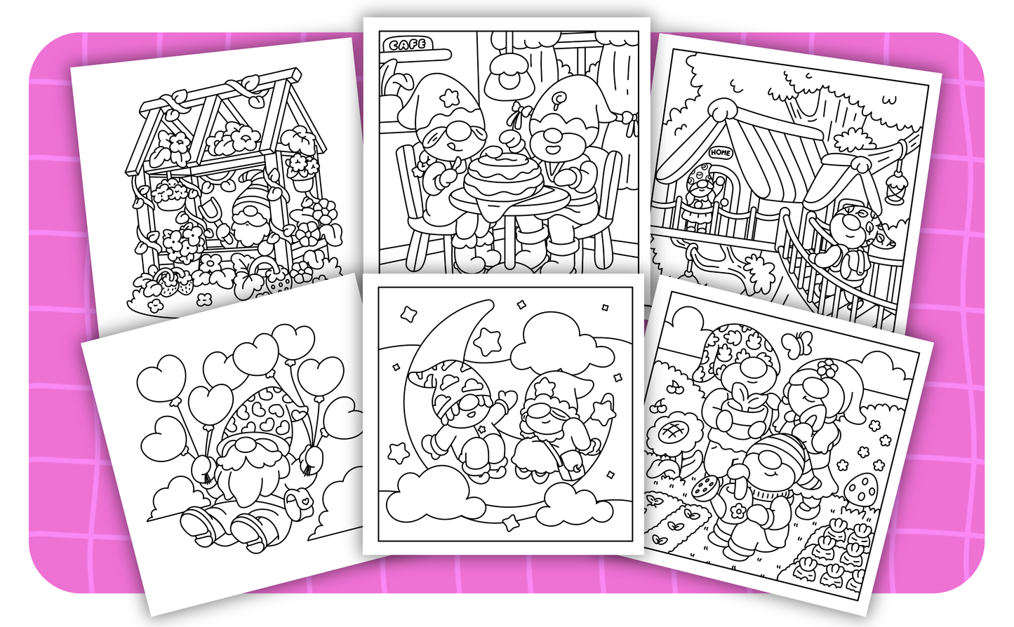 Cozy Gnomes – Set 5 of 6 | Digital Coloring Pages