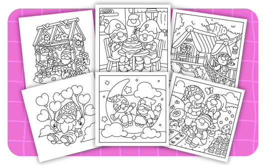 Cozy Gnomes – Set 5 of 6 | Digital Coloring Pages