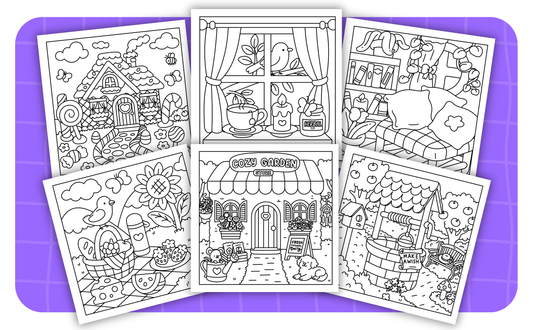 Cozy Gardens – Set 6 of 6 | Digital Coloring Pages