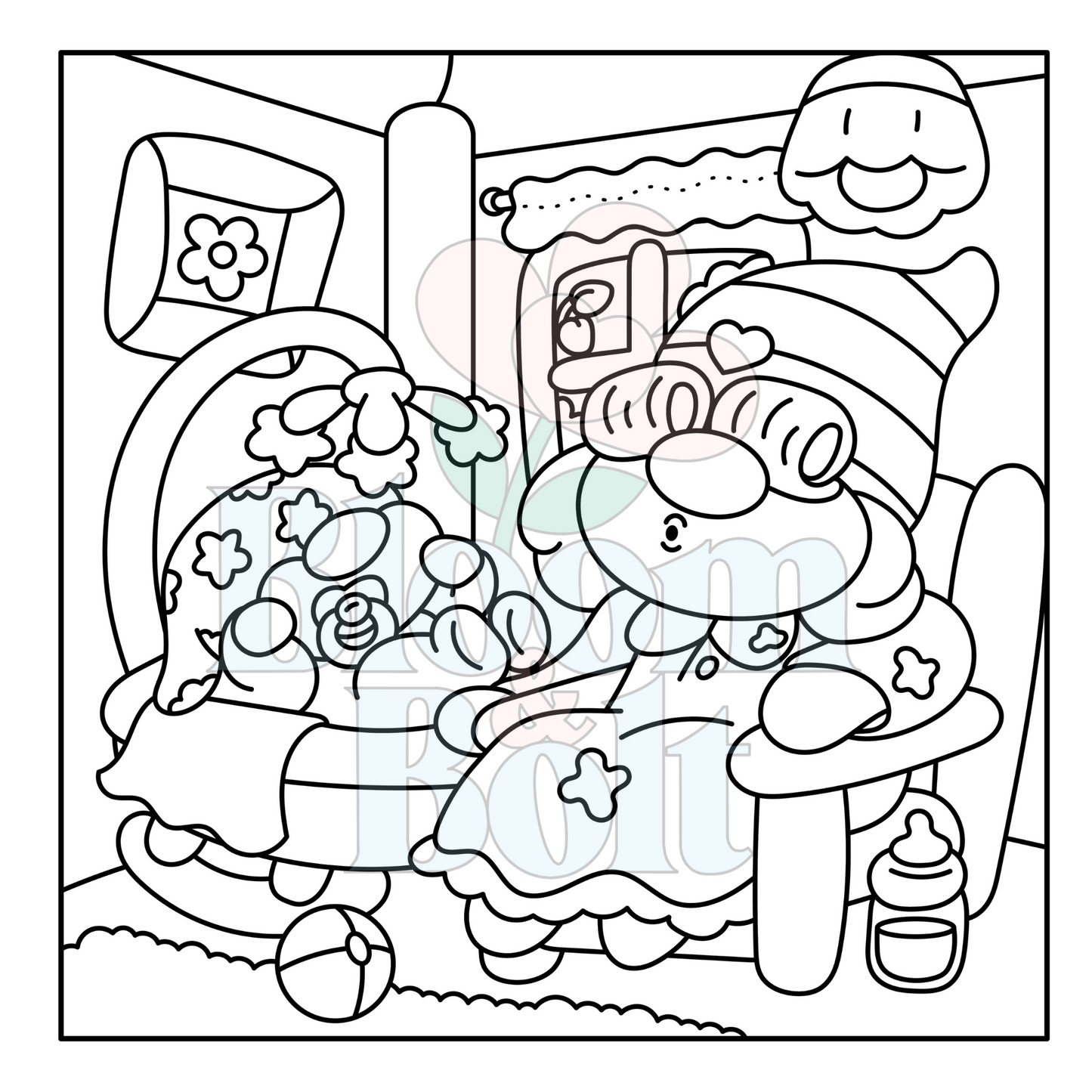 Cozy Gnomes – Set 6 of 6 | Digital Coloring Pages