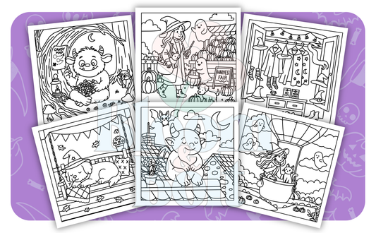 Cozy Halloween – Set 1 of 5 | Digital Coloring Pages