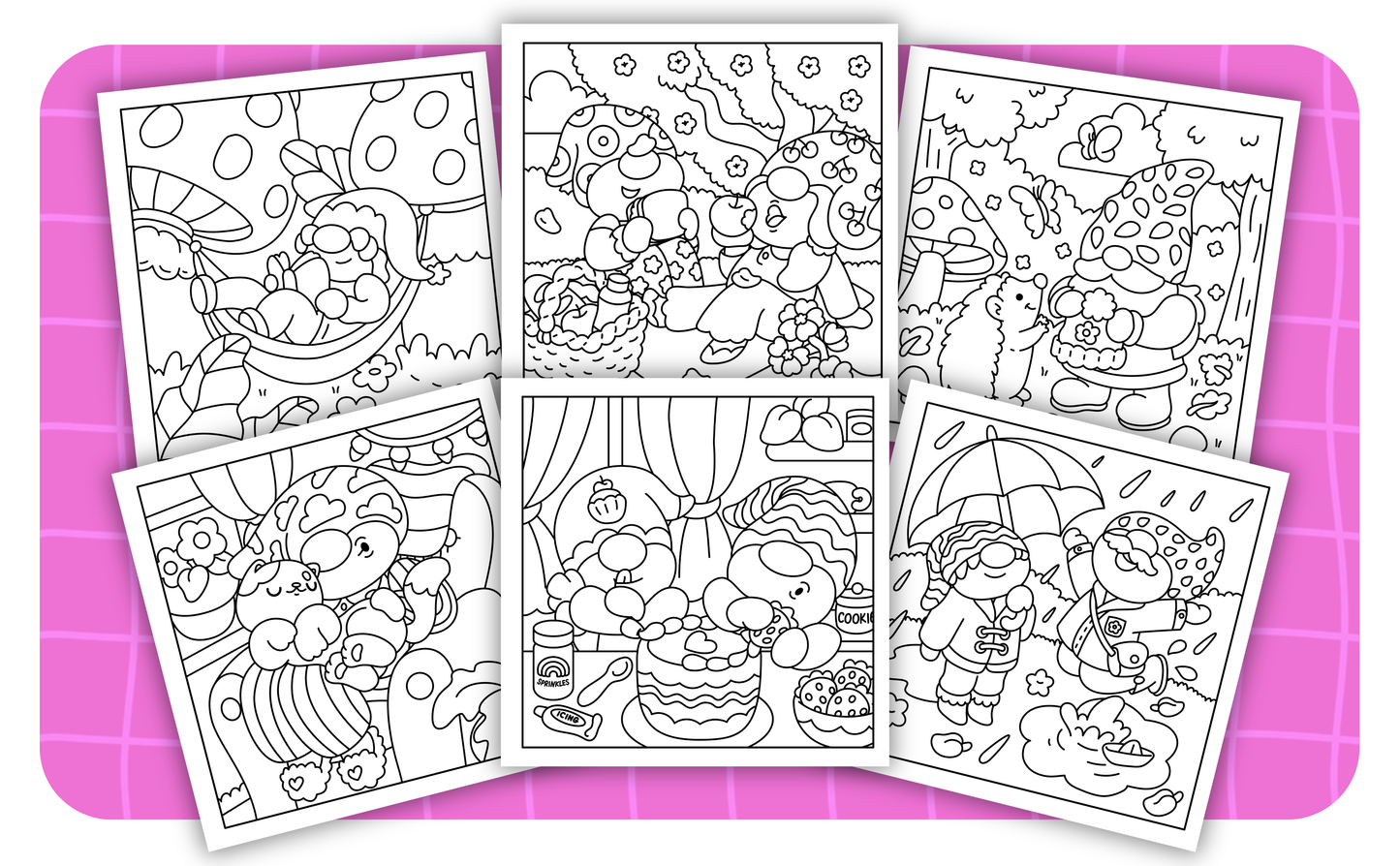Cozy Gnomes – Set 4 of 6 | Digital Coloring Pages
