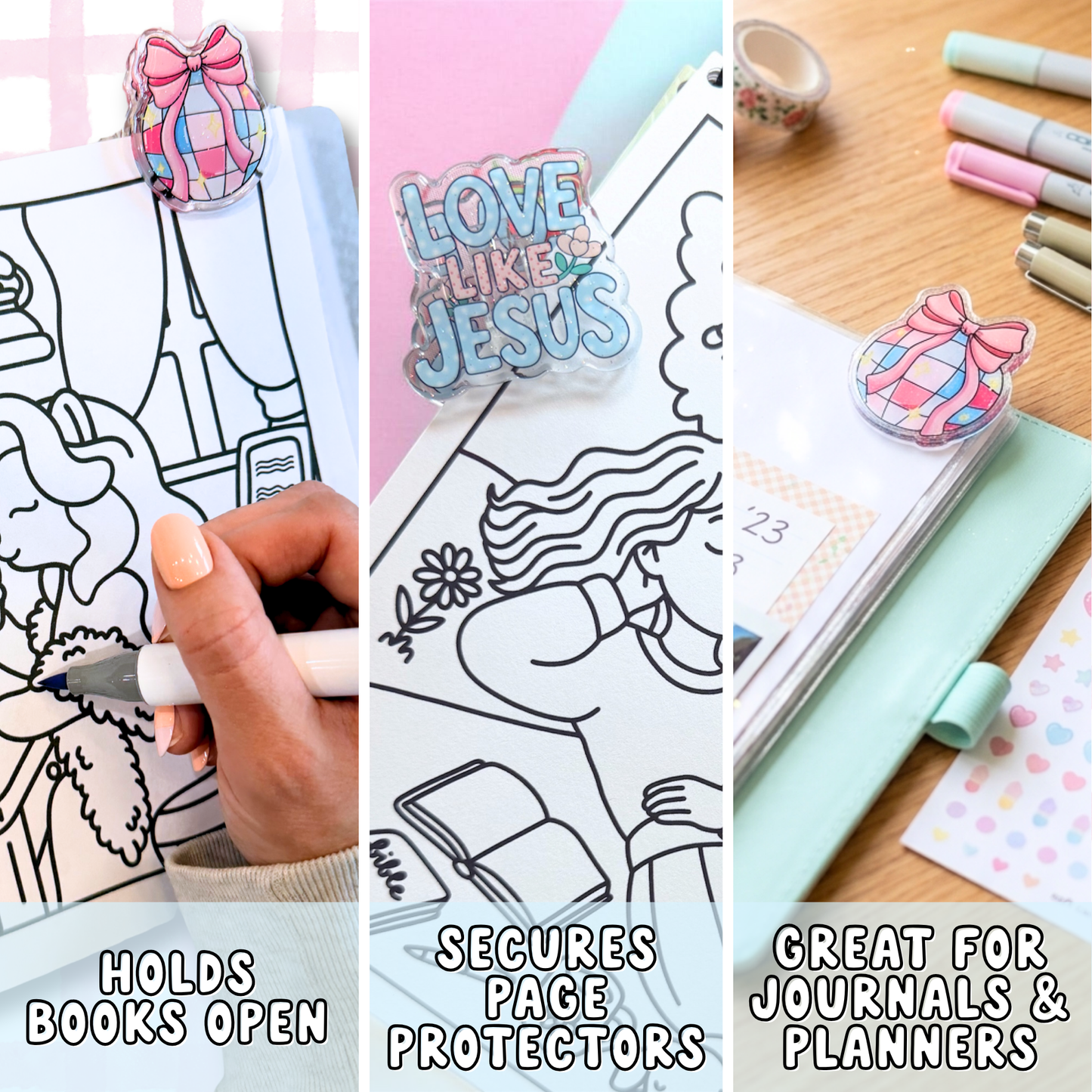Acrylic Coloring Book Clips – Hands-Free Page Holders for Coloring, Journals & Planners