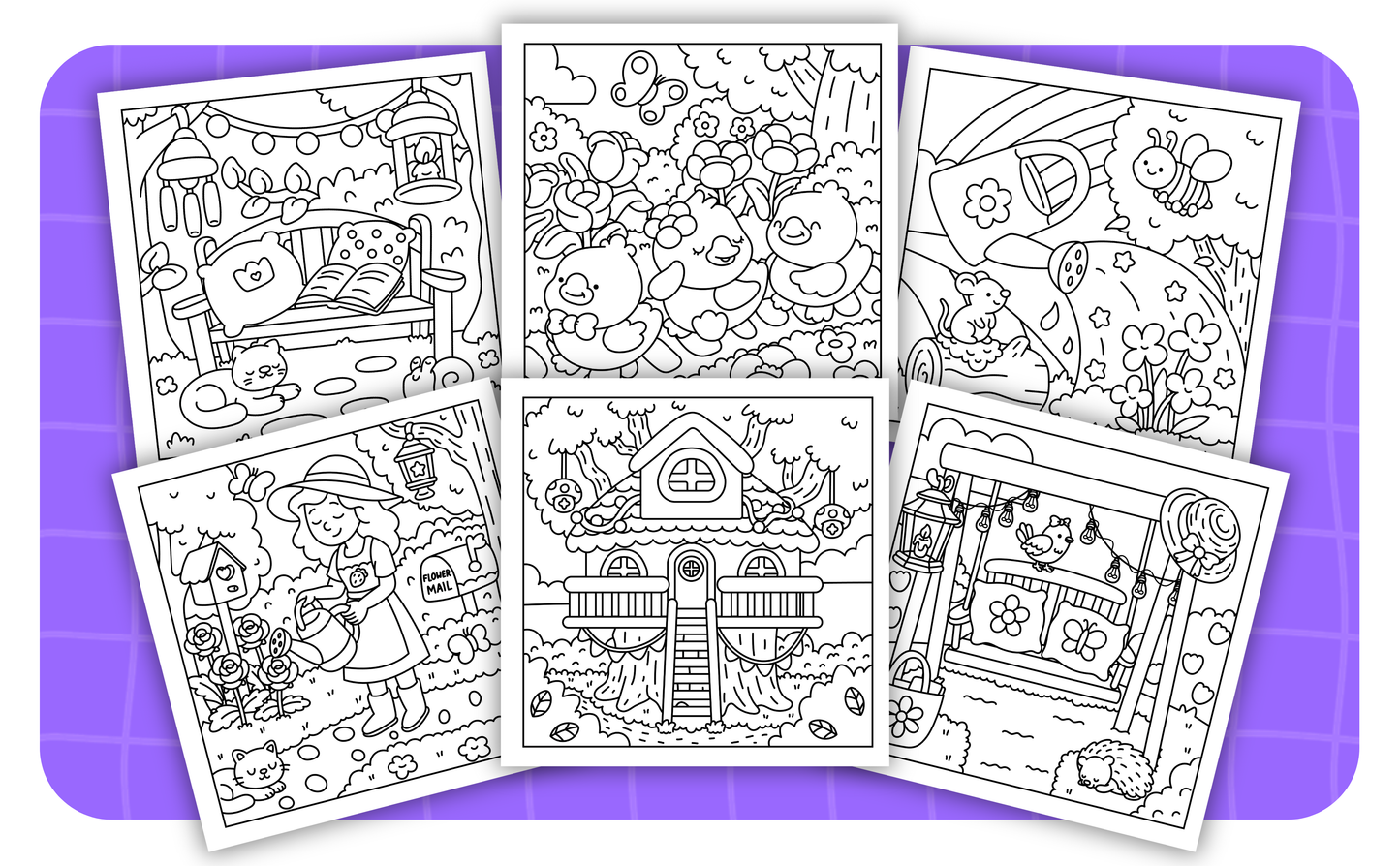 Cozy Gardens – Set 1 of 6 | Digital Coloring Pages