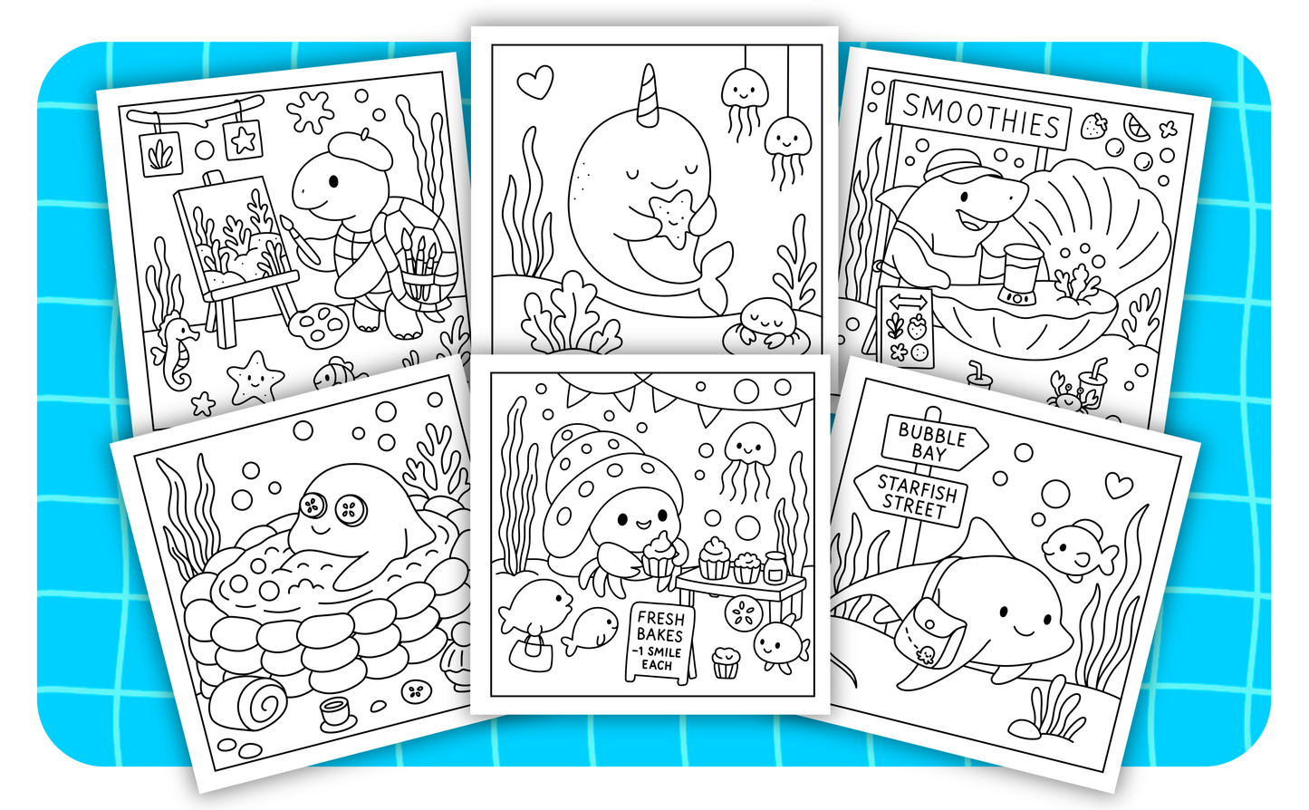 Cozy Oceans – Set 1 of 6 | Digital Coloring Pages