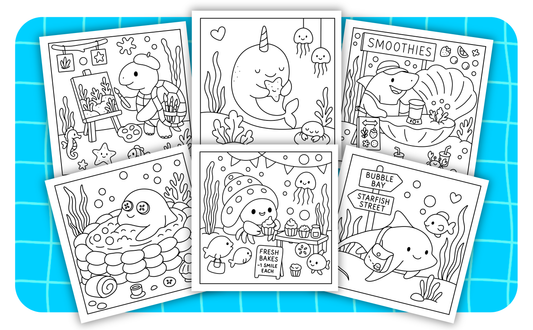 Cozy Oceans – Set 1 of 6 | Digital Coloring Pages