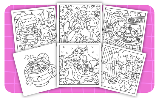 Cozy Gnomes – Set 1 of 6 | Digital Coloring Pages