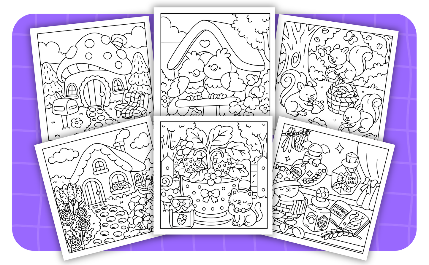 Cozy Gardens – Set 2 of 6 | Digital Coloring Pages