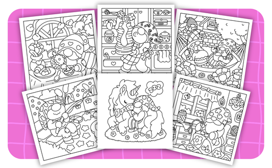 Cozy Gnomes – Set 2 of 6 | Digital Coloring Pages