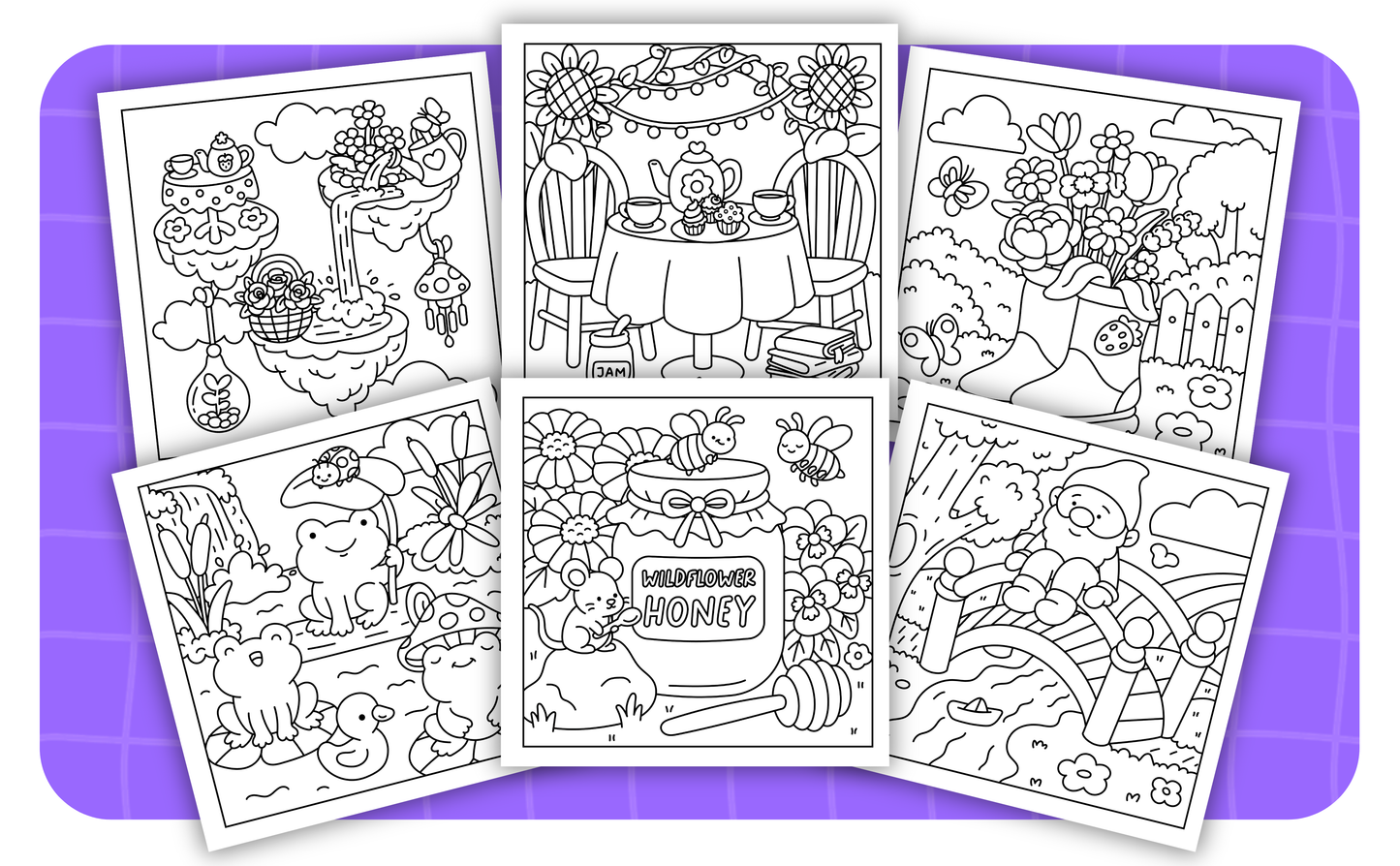 Cozy Gardens – Set 3 of 6 | Digital Coloring Pages