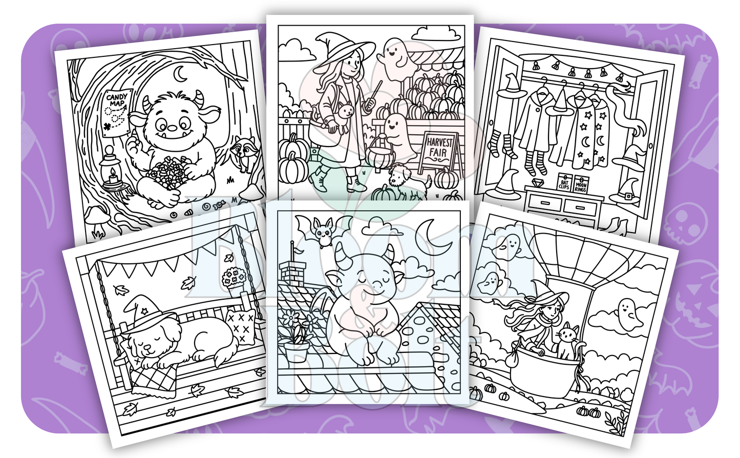 Cozy Halloween – Set 1 of 5 | Digital Coloring Pages
