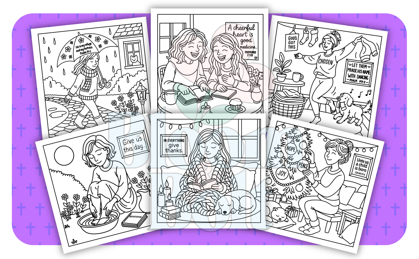 Christian Girl Moments – Set 1 of 6 | Digital Coloring Pages