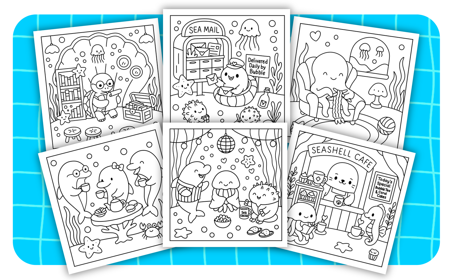 Cozy Oceans – Set 2 of 6 | Digital Coloring Pages