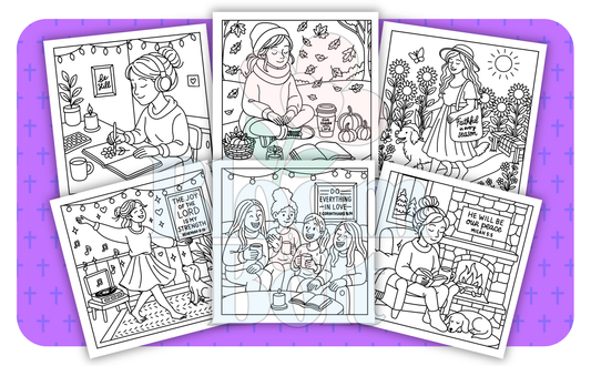 Christian Girl Moments – Set 2 of 6 | Digital Coloring Pages