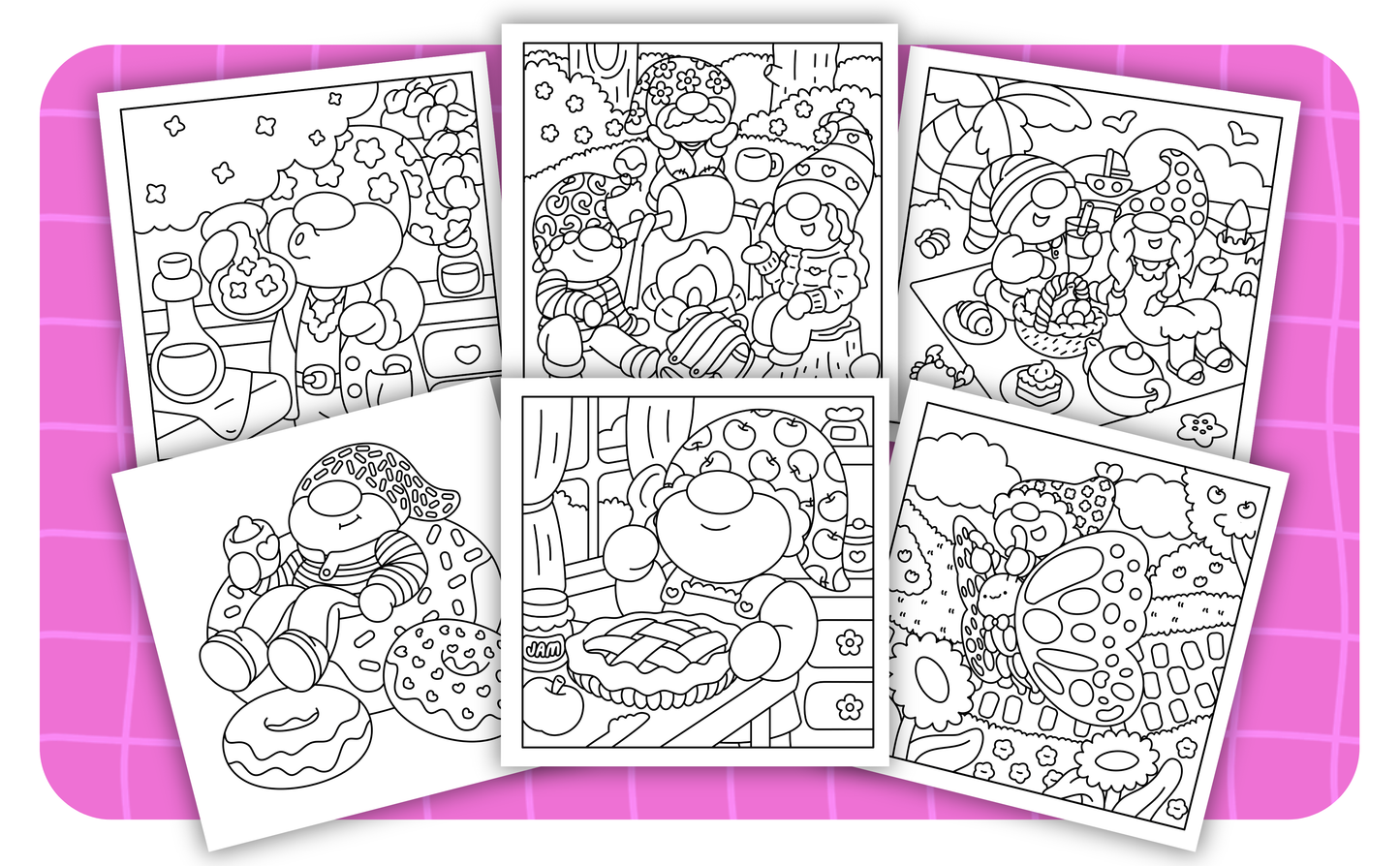 Cozy Gnomes – Set 3 of 6 | Digital Coloring Pages