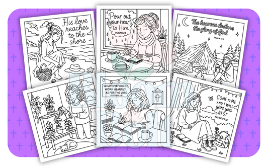 Christian Girl Moments – Set 3 of 6 | Digital Coloring Pages