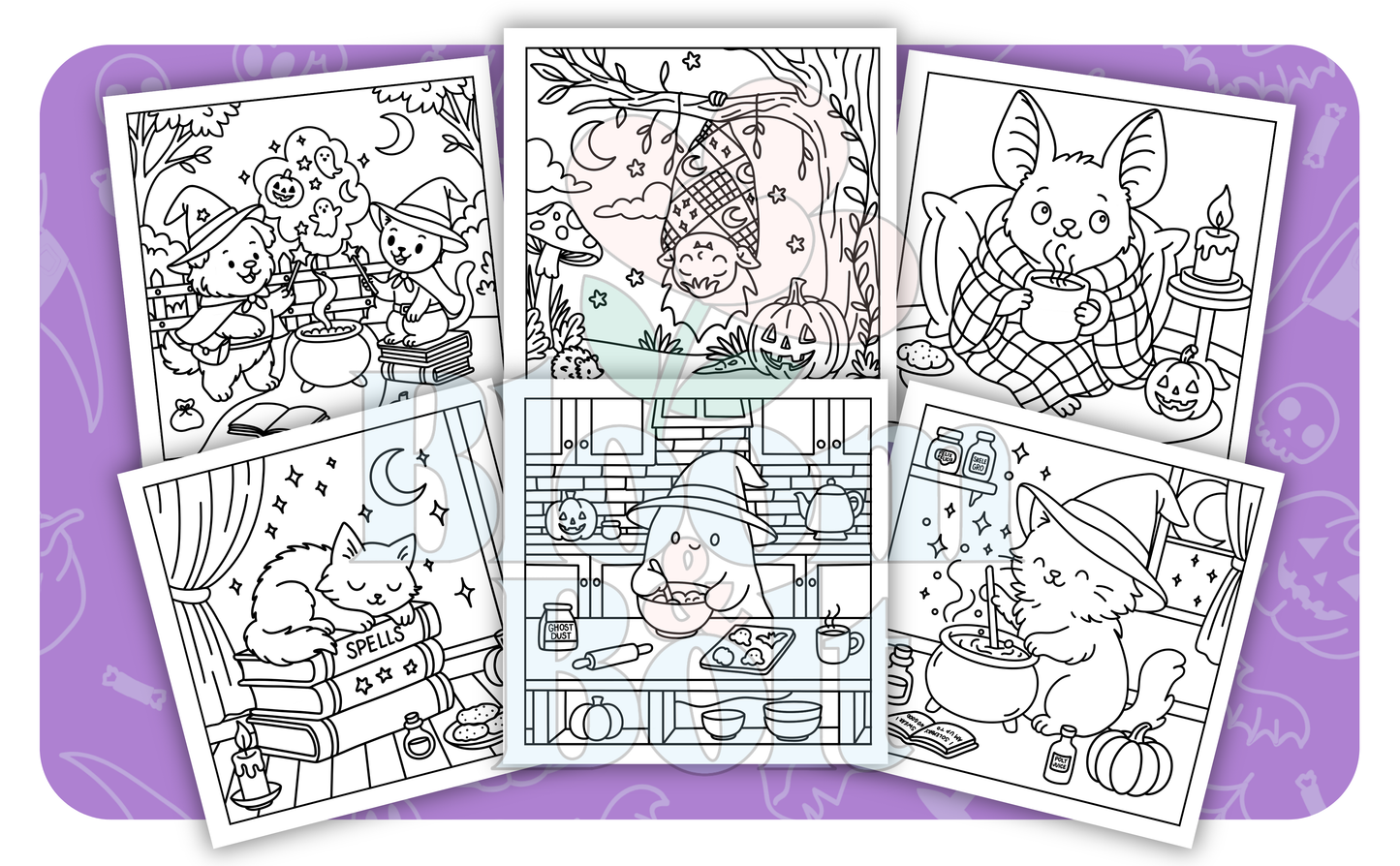 Cozy Halloween – Set 4 of 5 | Digital Coloring Pages