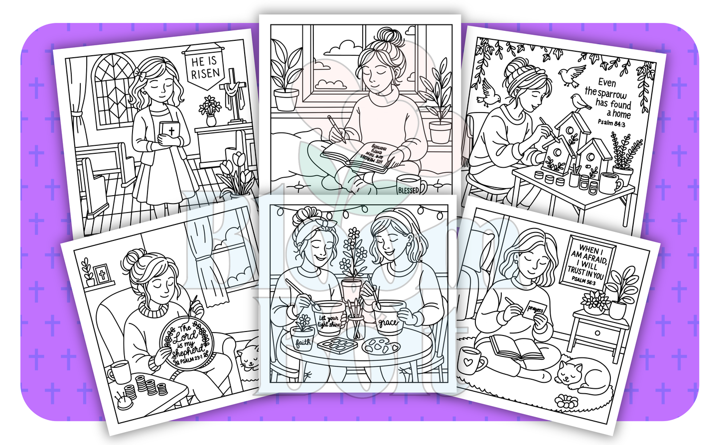 Christian Girl Moments – Set 5 of 6 | Digital Coloring Pages