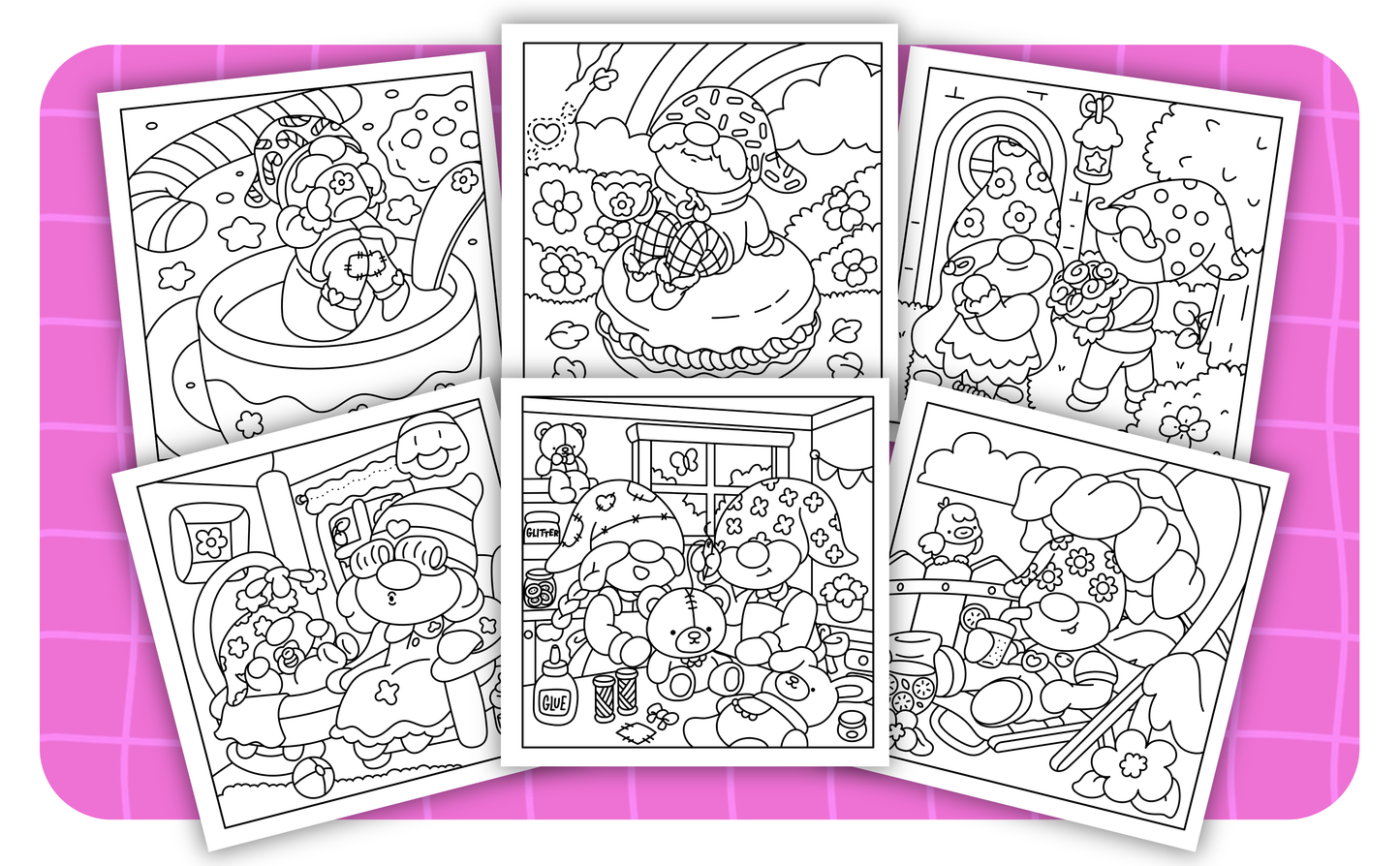 Cozy Gnomes – Set 6 of 6 | Digital Coloring Pages